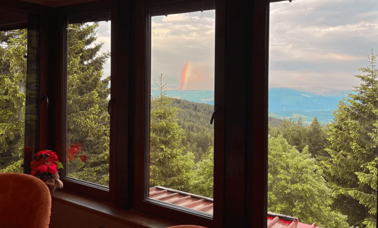 гледка към планината от лоби бара на Морени - хотел на Витоша